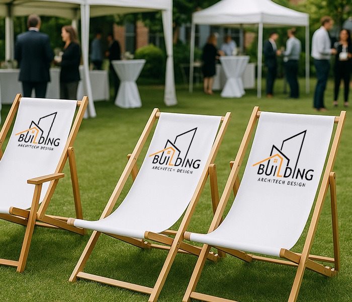 Chaise longue pliante en bois avec logo - Marque en tout confort